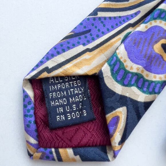 XMI Neck Tie Floral Navy Blue Yellow Silk Wilkes Bashford Italy USA - Picture 2 of 7